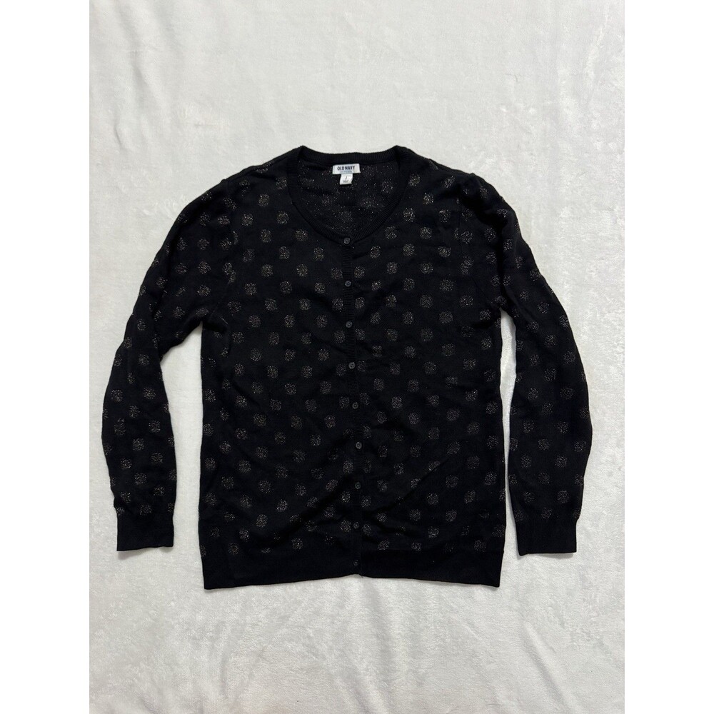 Old Navy Metallic Polka Dot Cardigan Sweater Size Large Black